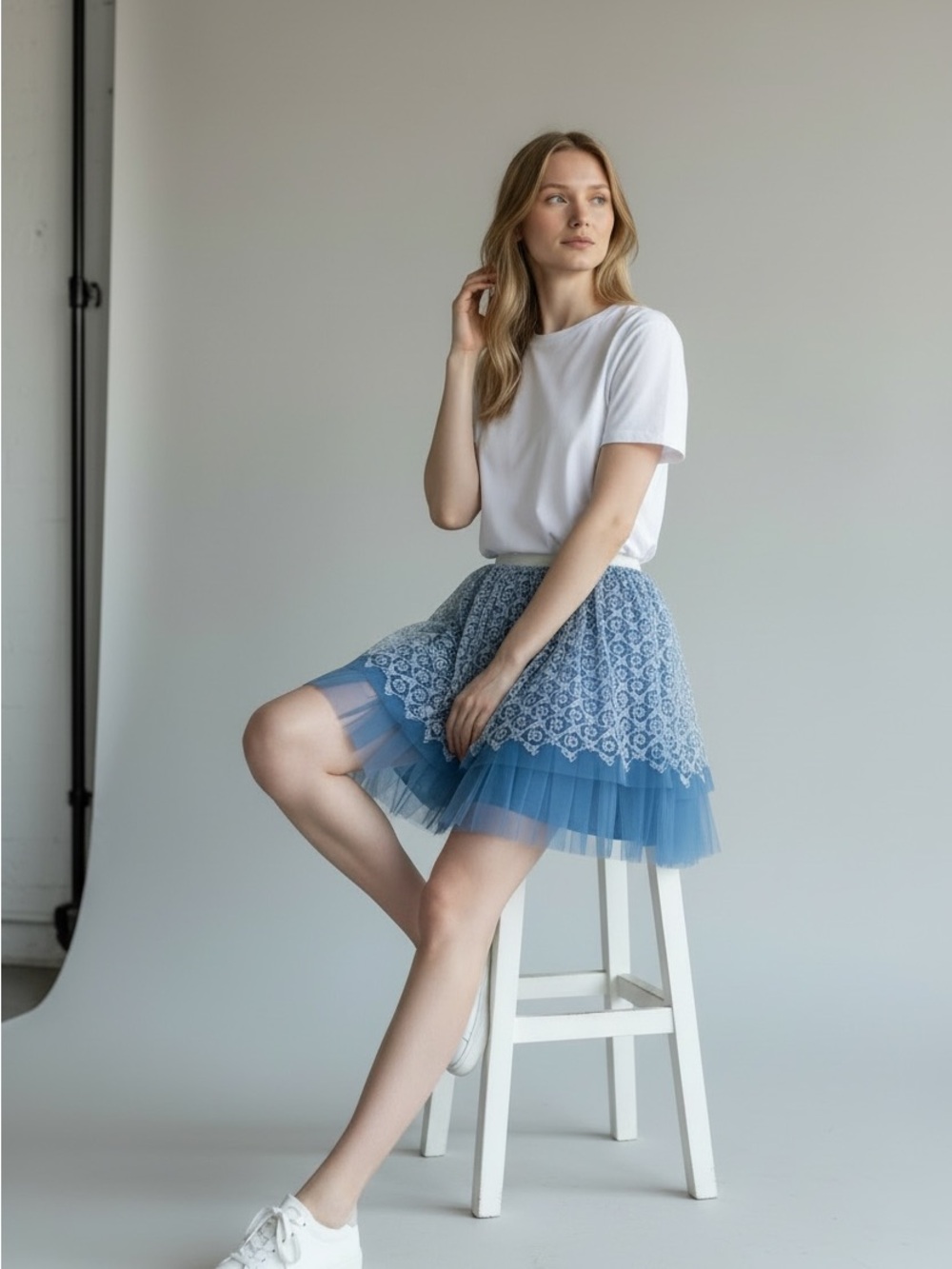 Gucci Blue Lace & Tulle Mini Skirt